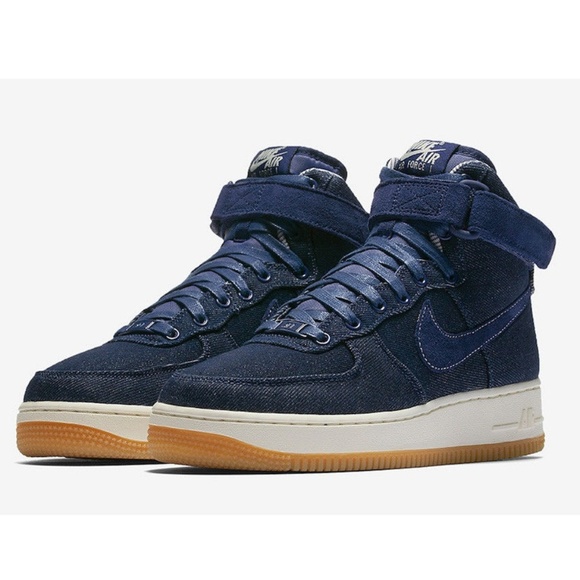 dark blue high top air force ones